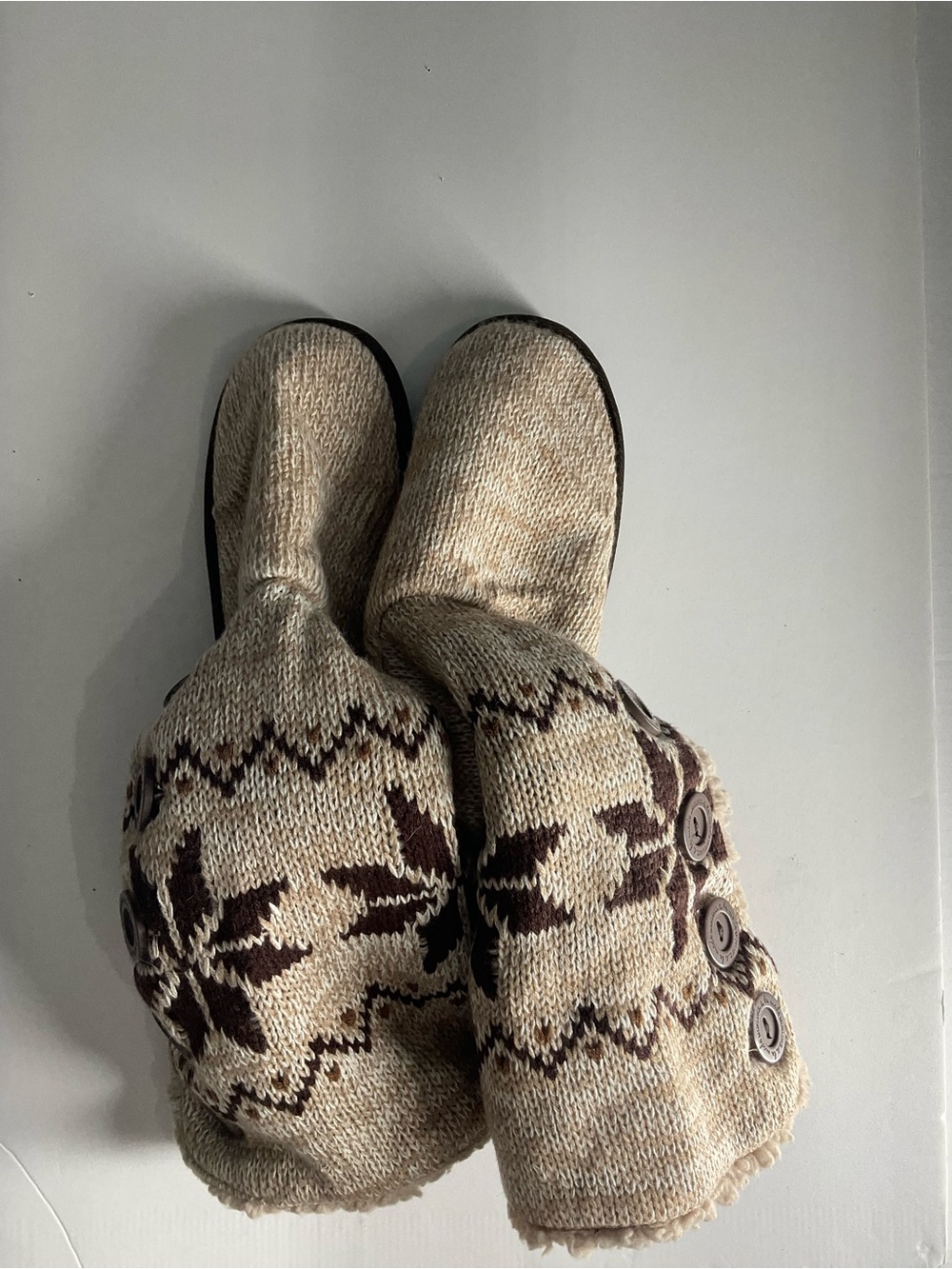 Muk Luks Cream and Brown Knit Over-the-Knee Boots